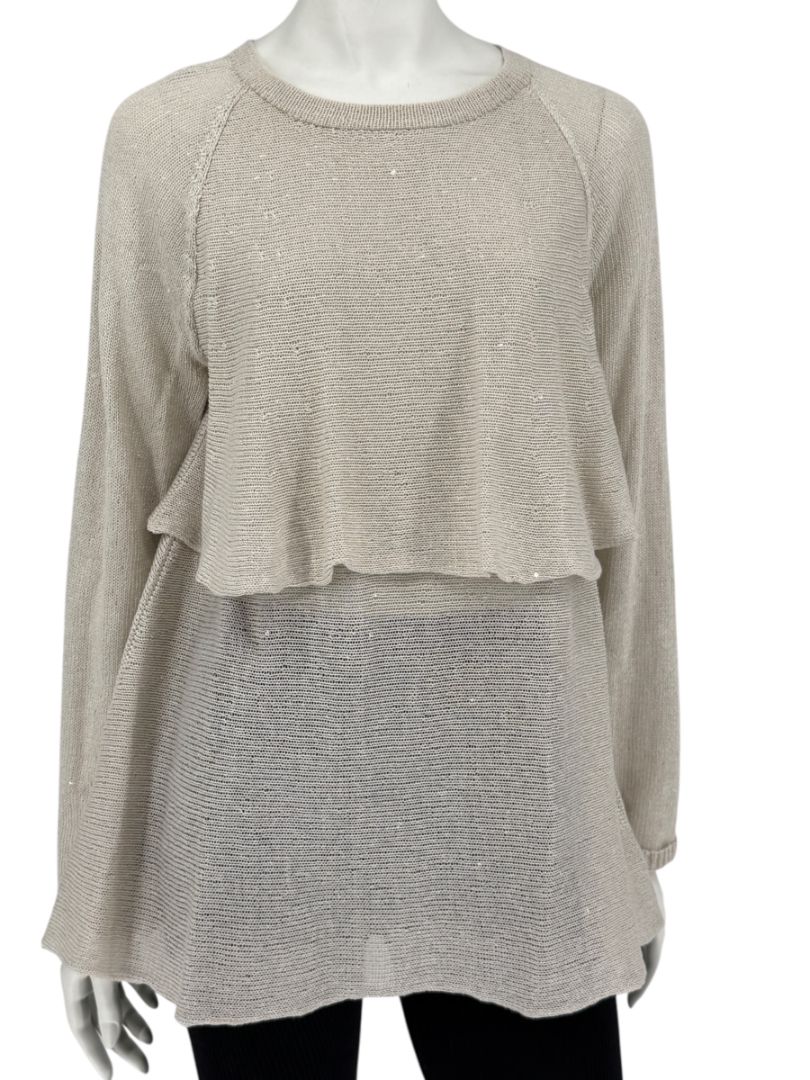 Brunello Cucinelli Beige Layered Linen & Silk Sequin Sweater – Size XL