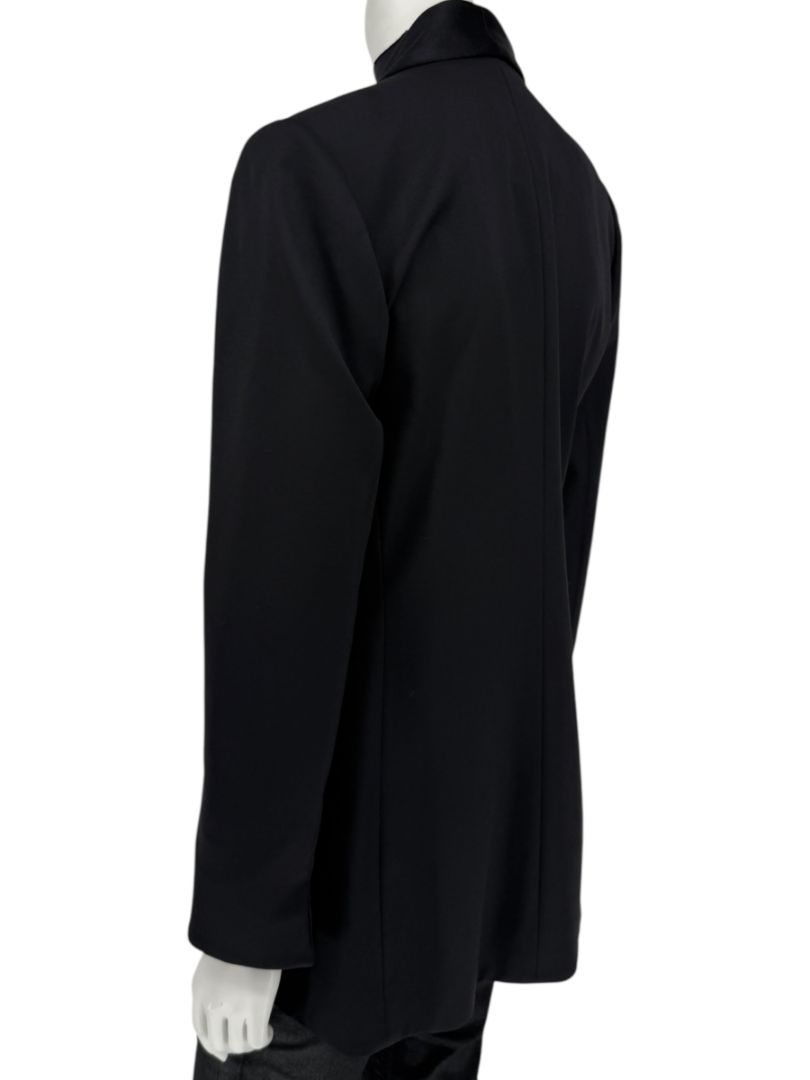 Pamella Roland Black Satin Tie Front Tuxedo Blazer Jacket - Large