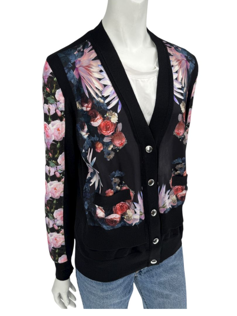 Givenchy Floral Silk-Panel Cashmere Cardigan – Size L