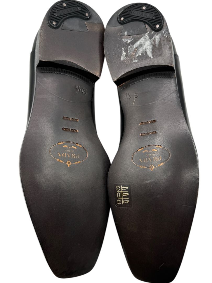 Prada Black Leather Perforated Oxford Shoes – Size 6.5 Men's