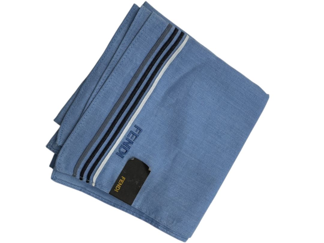 Fendi Blue Cotton Striped Border Square Scarf
