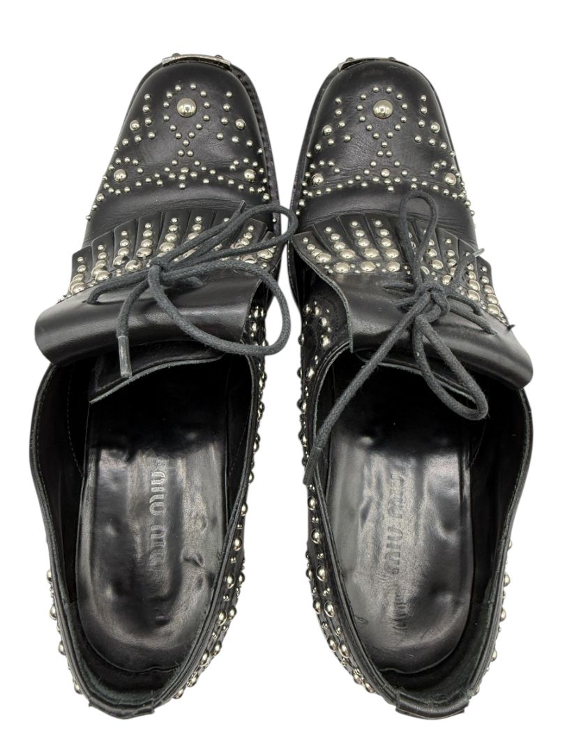 Miu Miu Black Studded Leather Oxford Shoes – Size 39.5