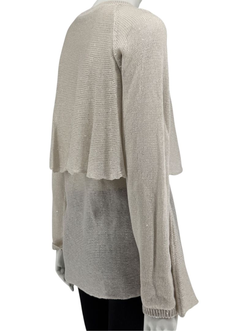 Brunello Cucinelli Beige Layered Linen & Silk Sequin Sweater – Size XL