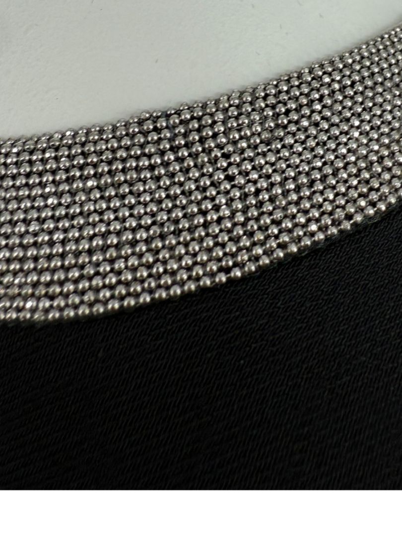 Brunello Cucinelli Black Wool Viscose Sleeveless Shift Dress Monili Beaded Collar - Large