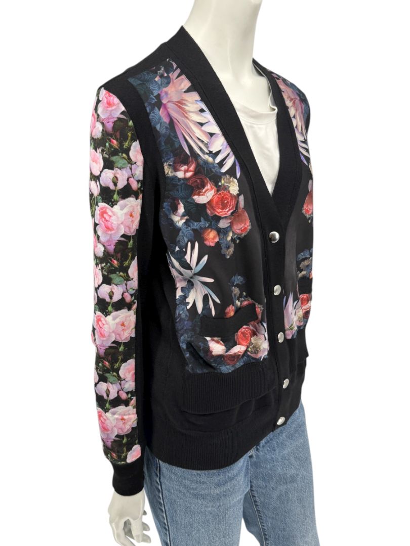 Givenchy Floral Silk-Panel Cashmere Cardigan – Size L