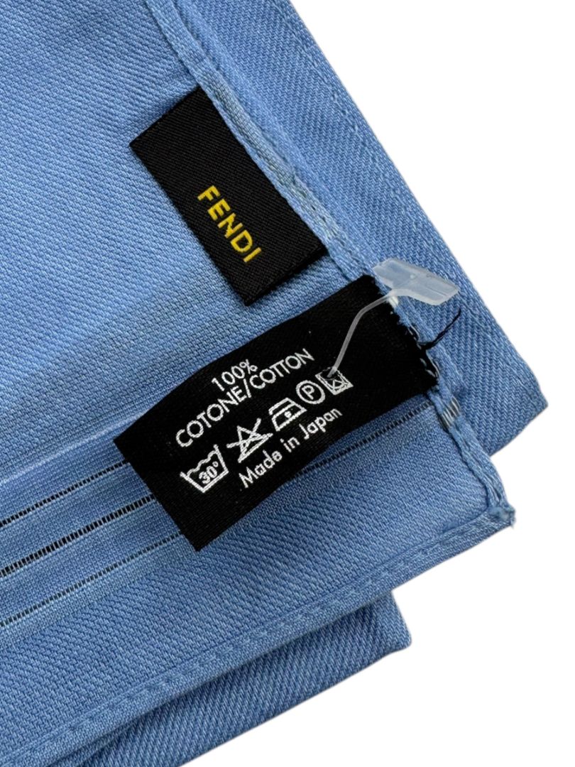 Fendi Blue Cotton Striped Border Square Scarf