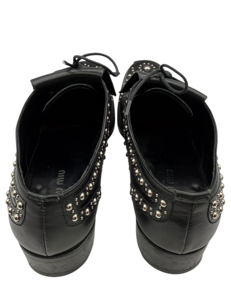 Miu Miu Black Studded Leather Oxford Shoes – Size 39.5