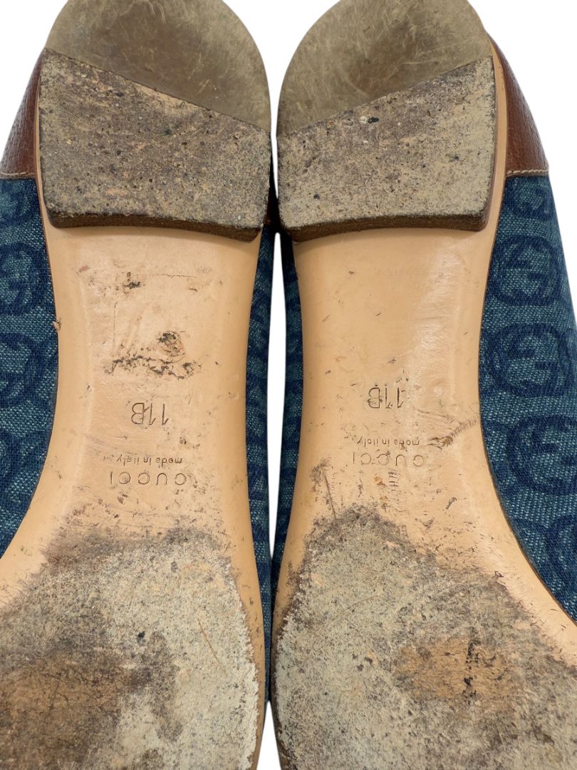 Gucci Blue GG Denim Bamboo Horsebit Ballet Flats – Size 11B