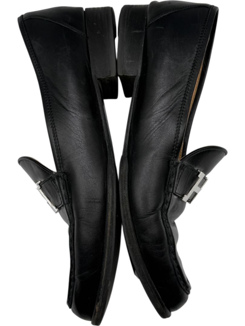 Hermès Black Leather H Logo Loafers – Size 41