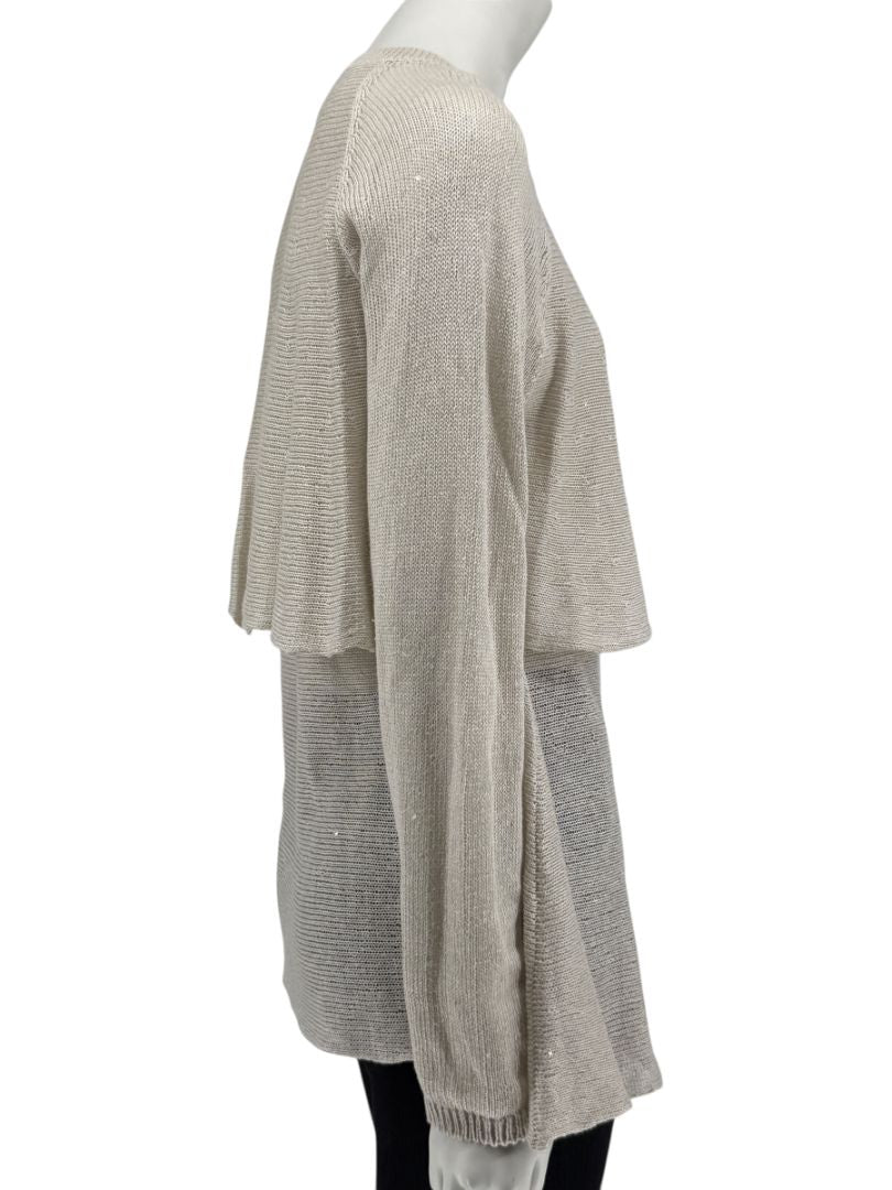 Brunello Cucinelli Beige Layered Linen & Silk Sequin Sweater – Size XL