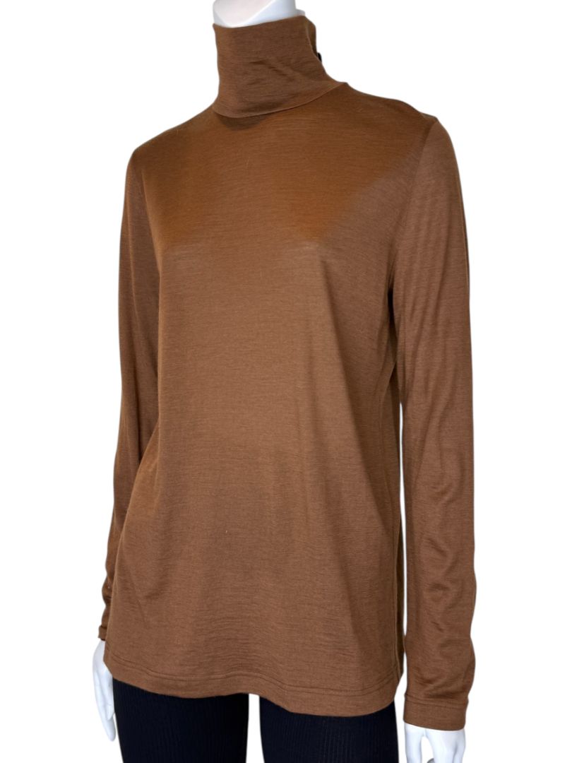 Akris Caramel Cashmere-Silk Turtleneck – Size 12
