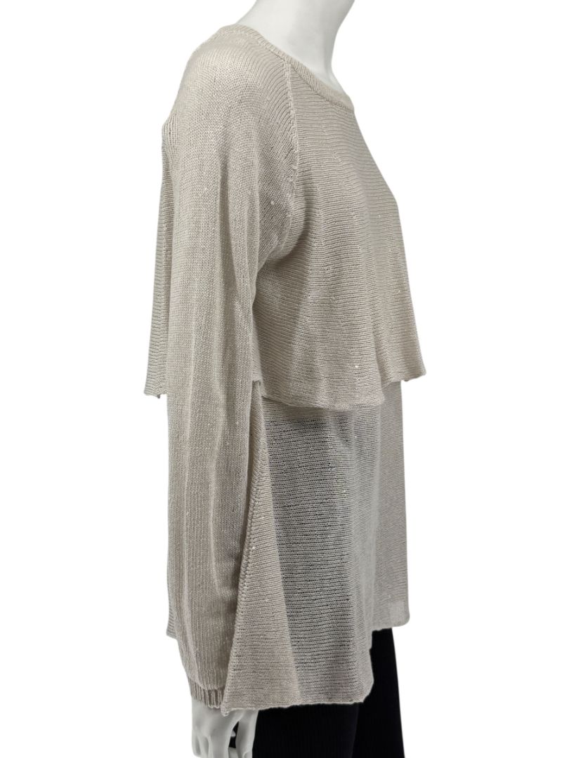 Brunello Cucinelli Beige Layered Linen & Silk Sequin Sweater – Size XL