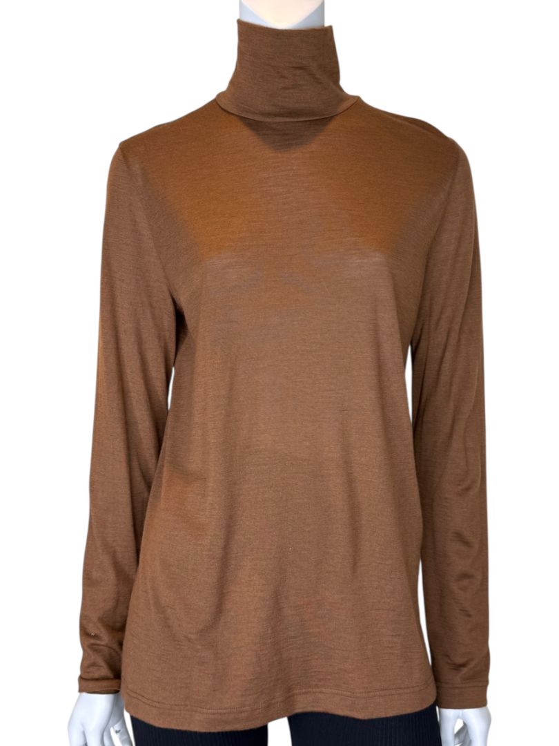 Akris Caramel Cashmere-Silk Turtleneck – Size 12