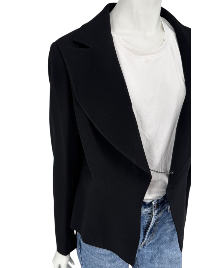 Chanel Black Wool Chain-Closure Tailored Jacket – Size 46