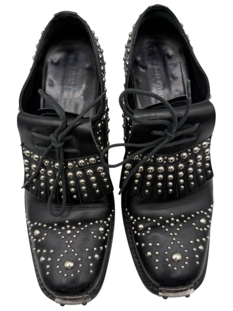 Miu Miu Black Studded Leather Oxford Shoes – Size 39.5