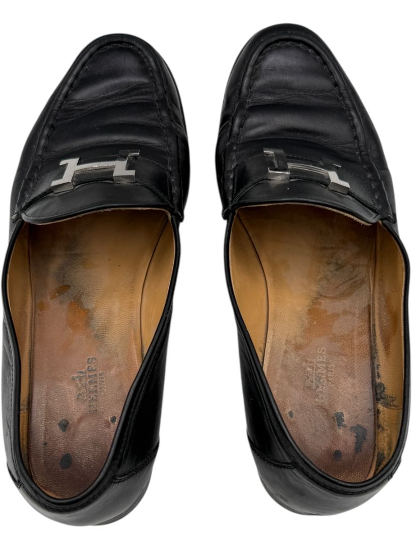Hermès Black Leather H Logo Loafers – Size 41