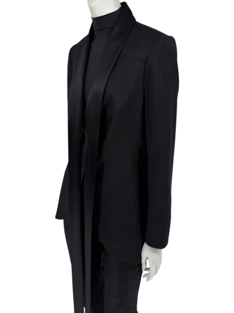 Pamella Roland Black Satin Tie Front Tuxedo Blazer Jacket - Large