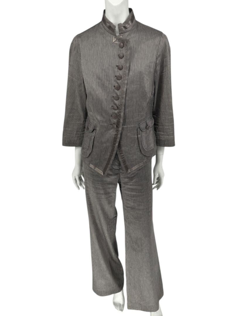 M. Siamo Women’s Striped Linen-Silk Blend Two-Piece Suit – Size 12