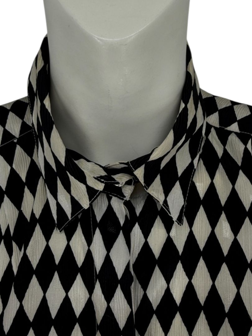 Cygnet Black & Ivory Harlequin Print Button-Up Blouse – Size 13