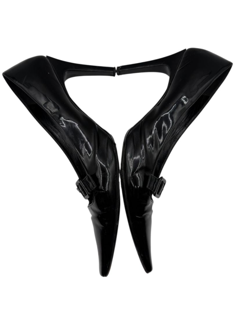 Vera Wang Black Patent Leather Buckle Heels – Size 10