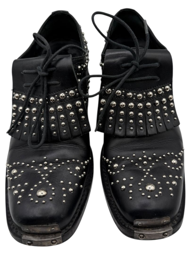Miu Miu Black Studded Leather Oxford Shoes – Size 39.5