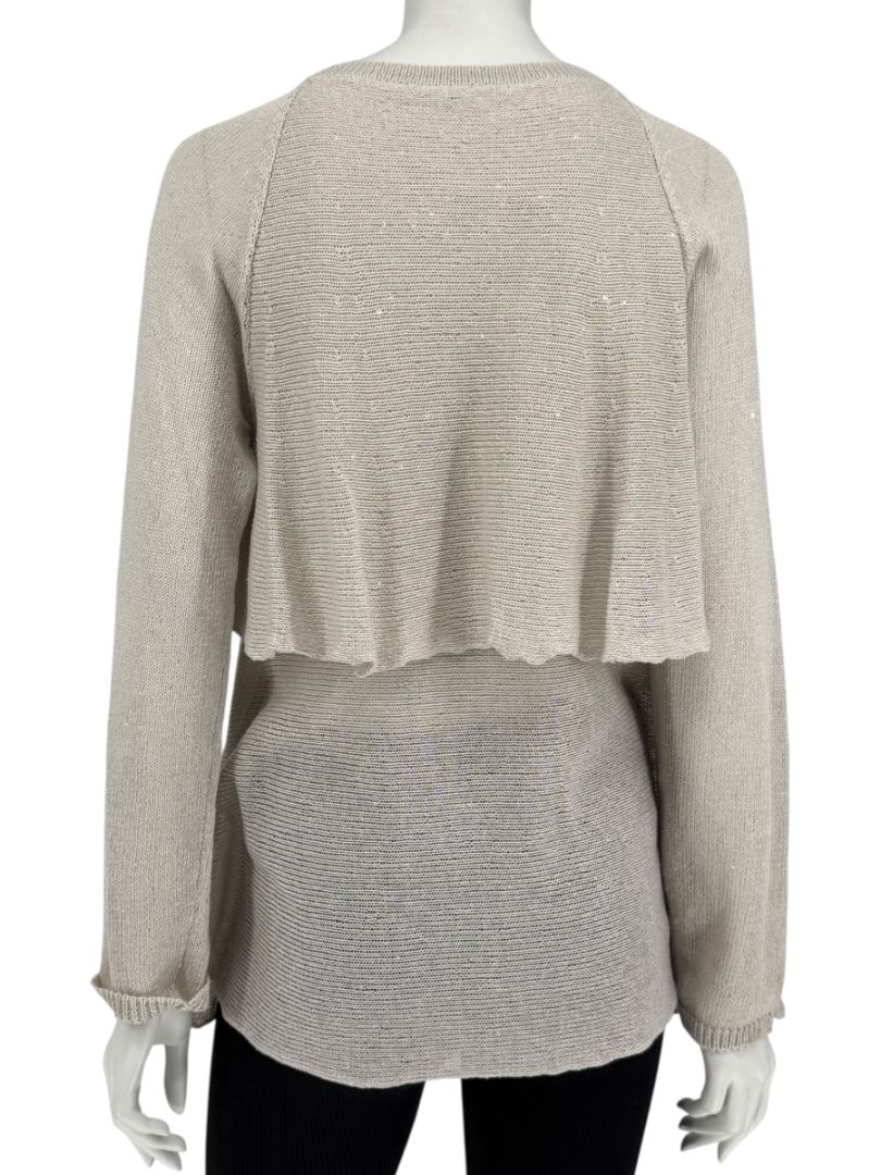 Brunello Cucinelli Beige Layered Linen & Silk Sequin Sweater – Size XL