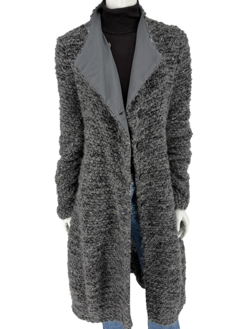 Armani Collezioni Gray Bouclé Knit Coat – Size 10