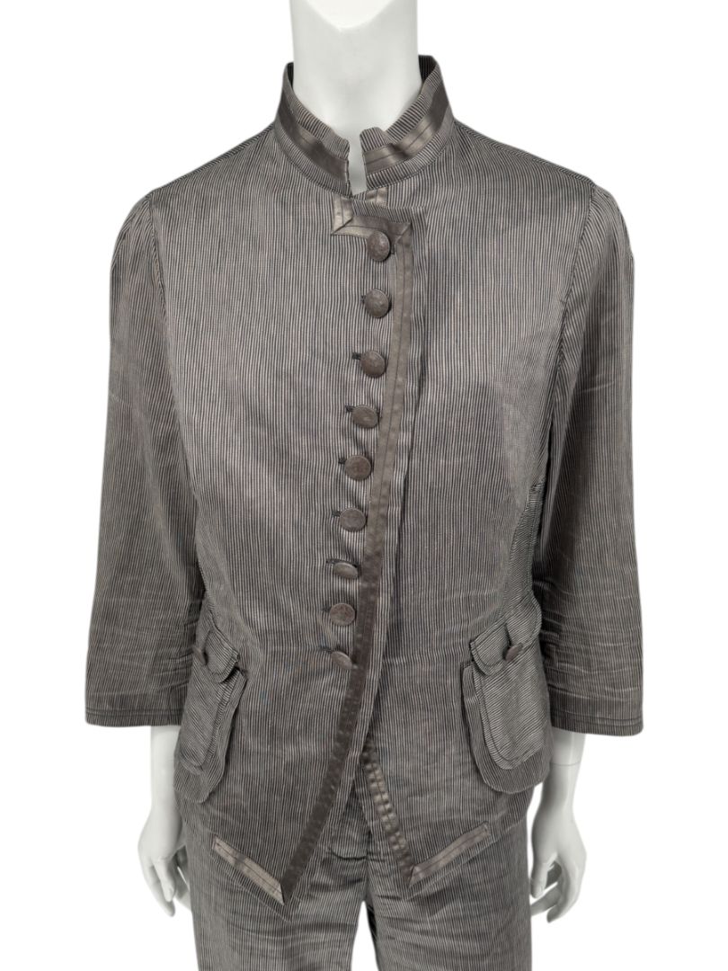 M. Siamo Women’s Striped Linen-Silk Blend Two-Piece Suit – Size 12