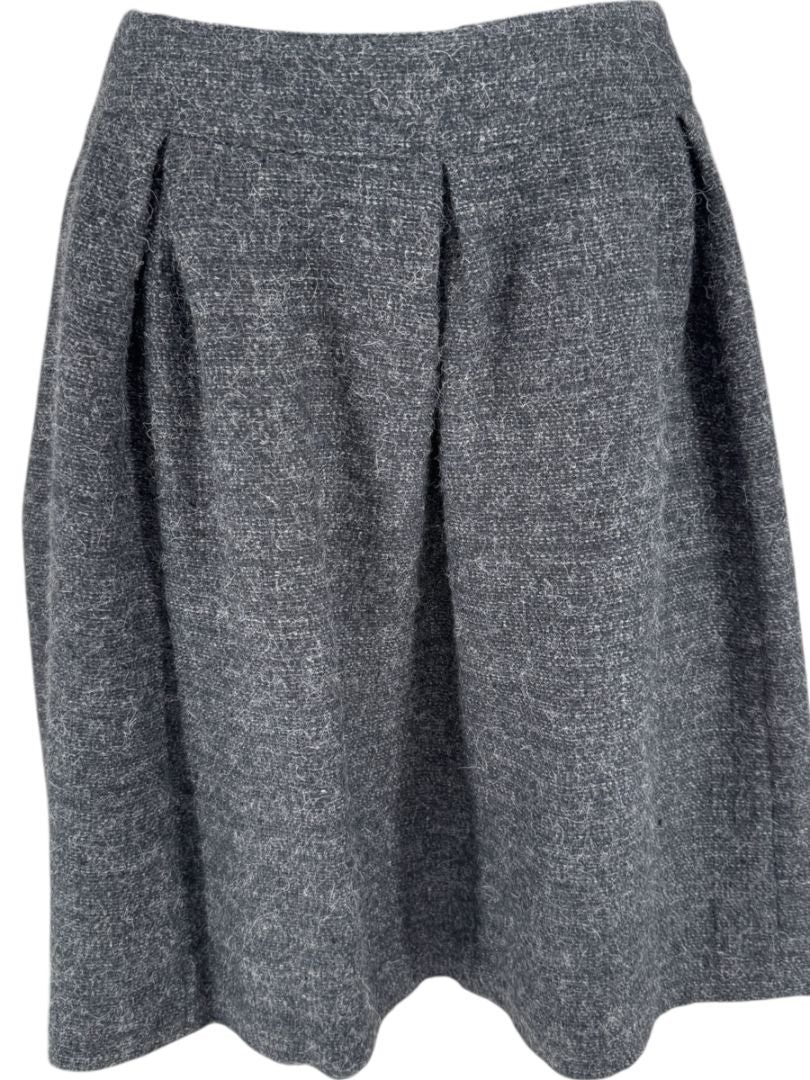 Ron Leal Charcoal Alpaca–Linen Pleated A-Line Skirt – Size 14