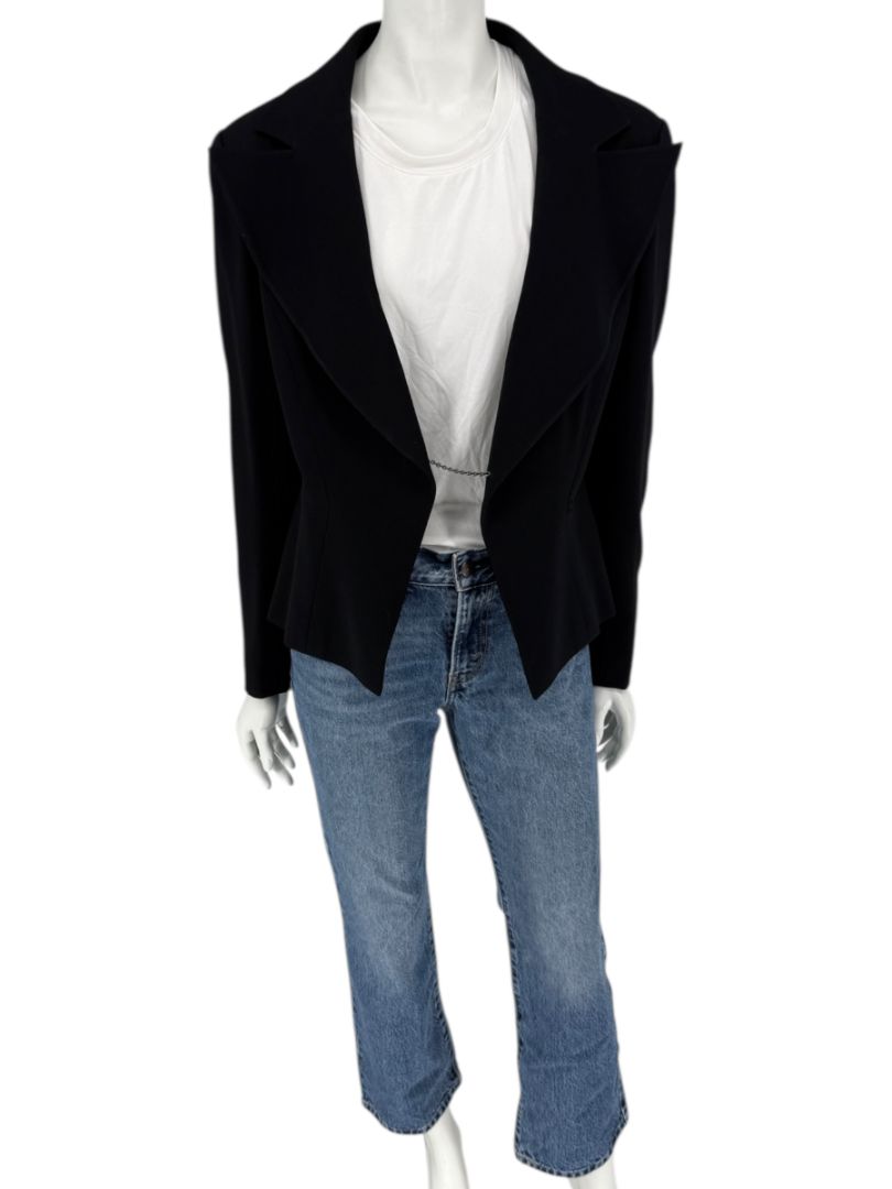 Chanel Black Wool Chain-Closure Tailored Jacket – Size 46