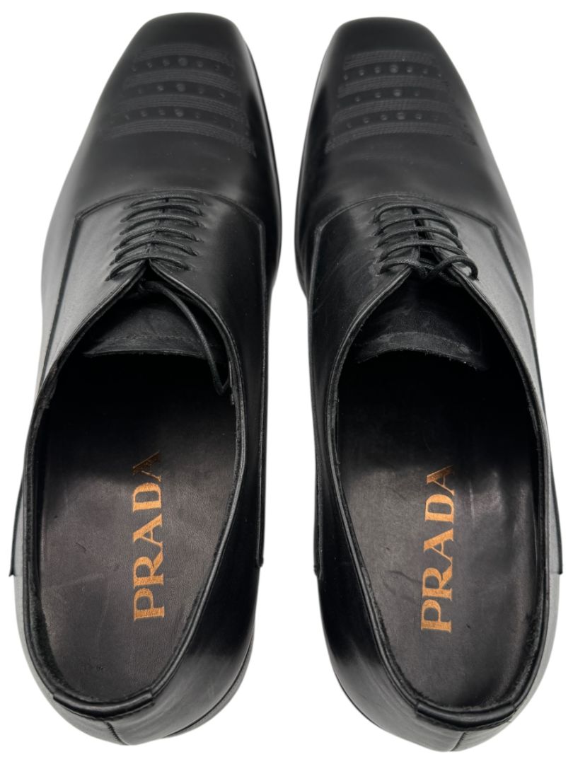 Prada Black Leather Perforated Oxford Shoes – Size 6.5 Men's