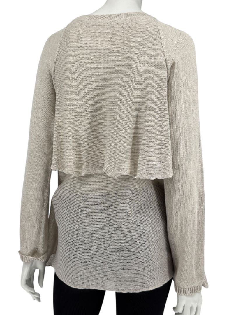 Brunello Cucinelli Beige Layered Linen & Silk Sequin Sweater – Size XL