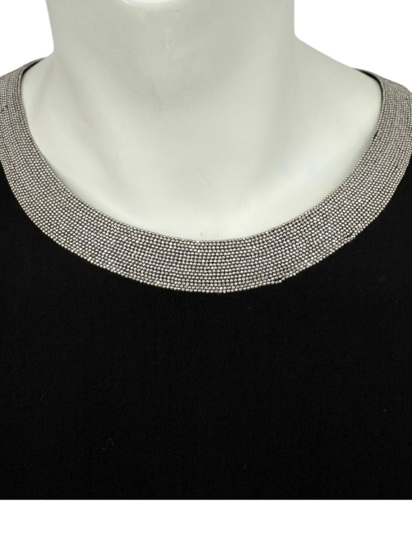 Brunello Cucinelli Black Wool Viscose Sleeveless Shift Dress Monili Beaded Collar - Large