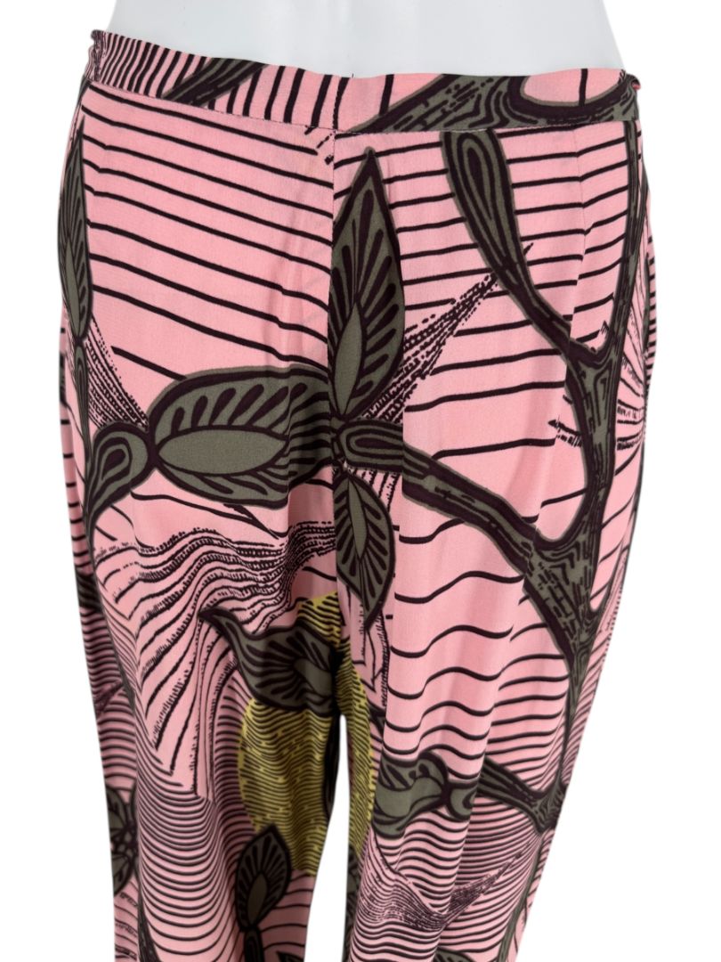 Christiann Lacroix Pink Botanical Print Wide-Leg Pants – Size 46