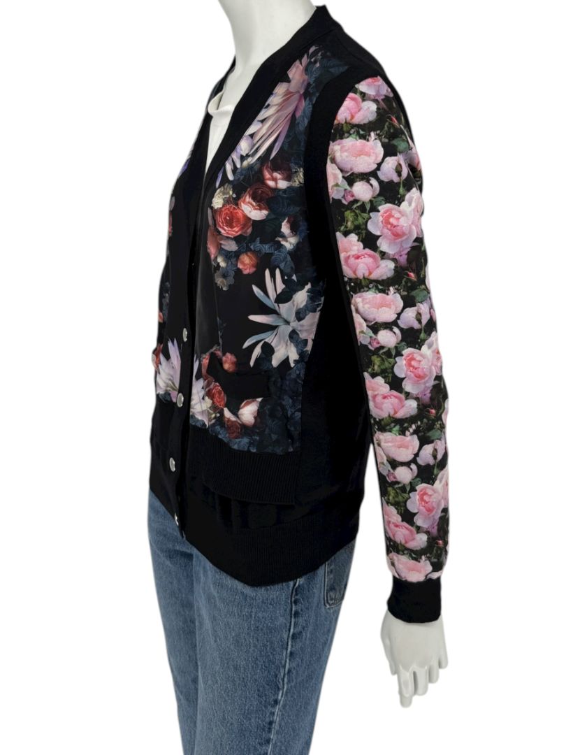 Givenchy Floral Silk-Panel Cashmere Cardigan – Size L