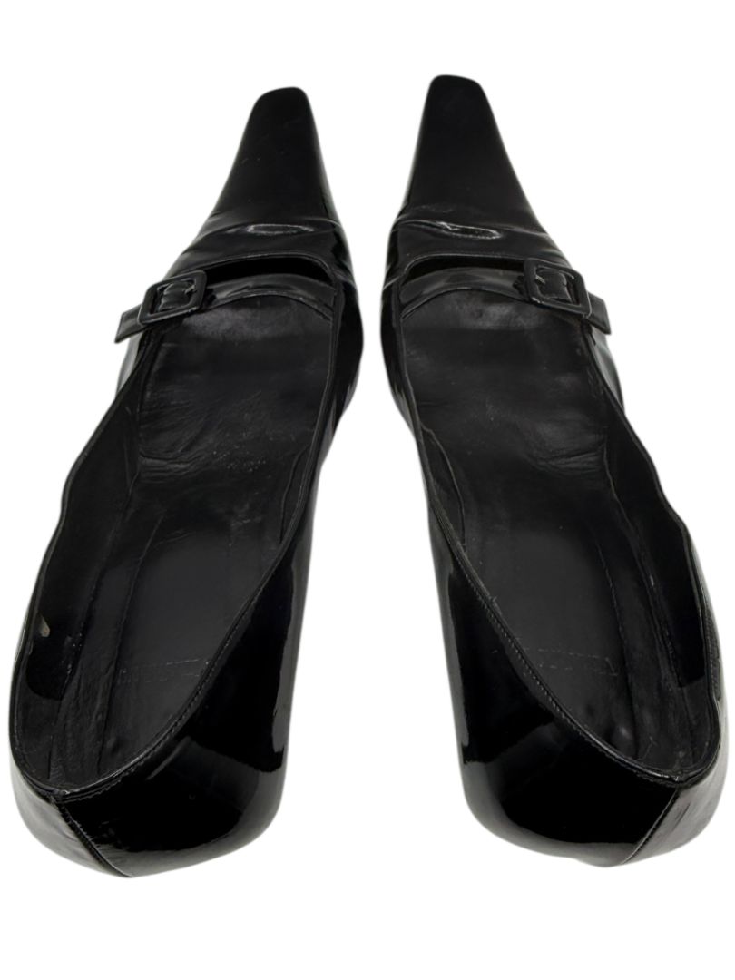 Vera Wang Black Patent Leather Buckle Heels – Size 10