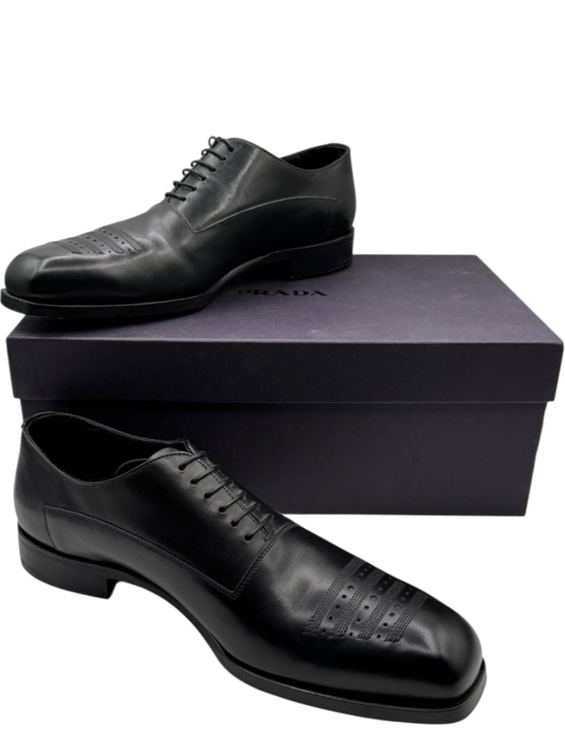 Prada Black Leather Perforated Oxford Shoes – Size 6.5 Men's