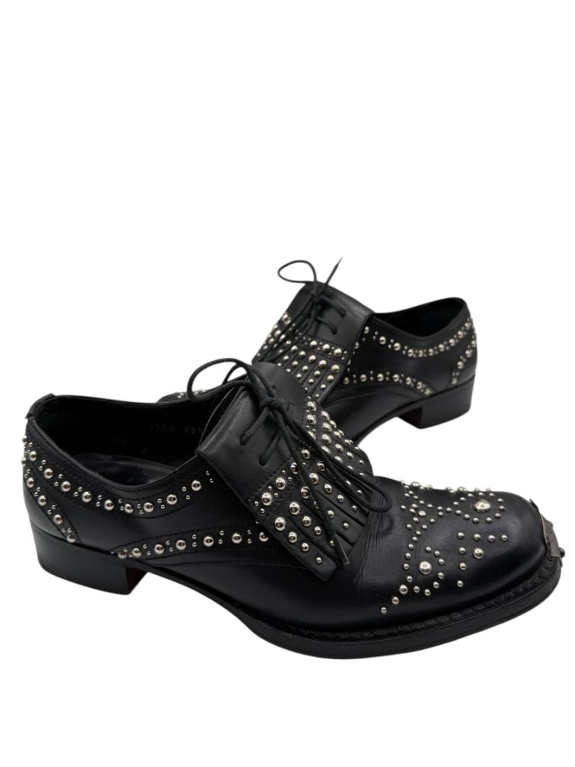 Miu Miu Black Studded Leather Oxford Shoes – Size 39.5