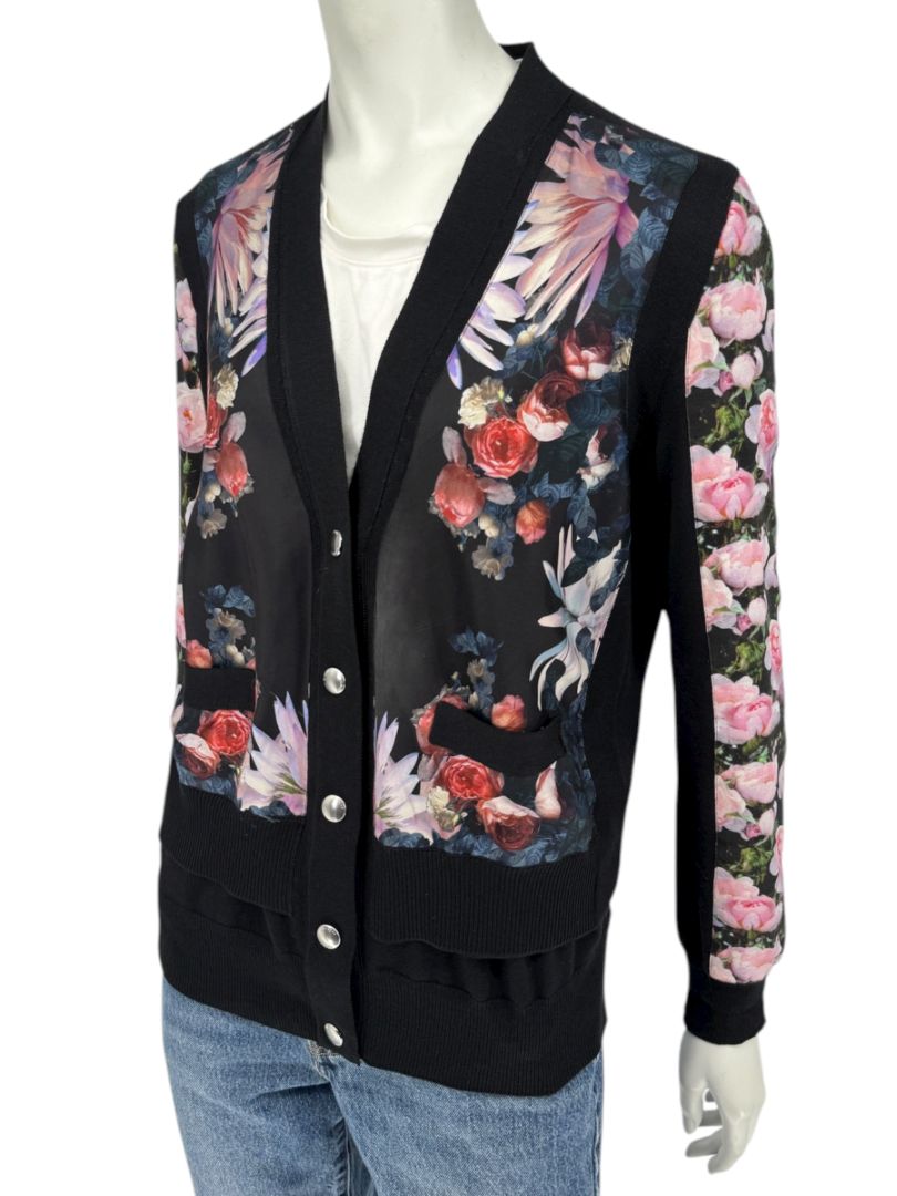 Givenchy Floral Silk-Panel Cashmere Cardigan – Size L