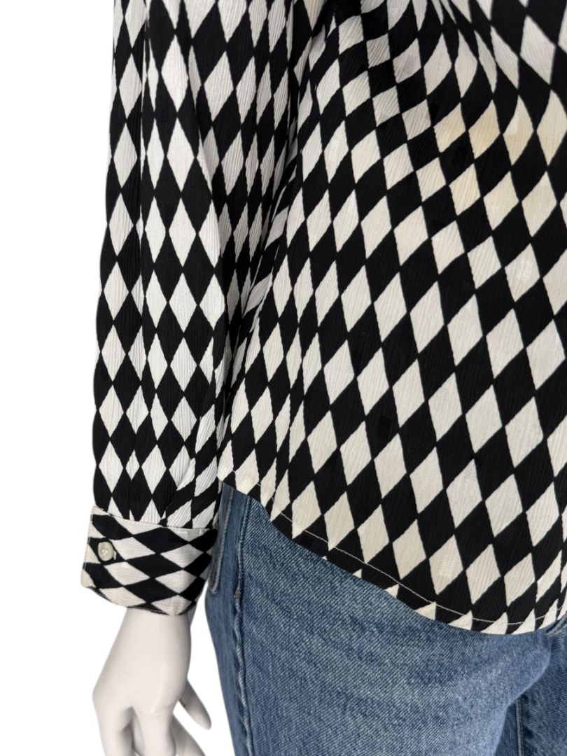 Cygnet Black & Ivory Harlequin Print Button-Up Blouse – Size 13