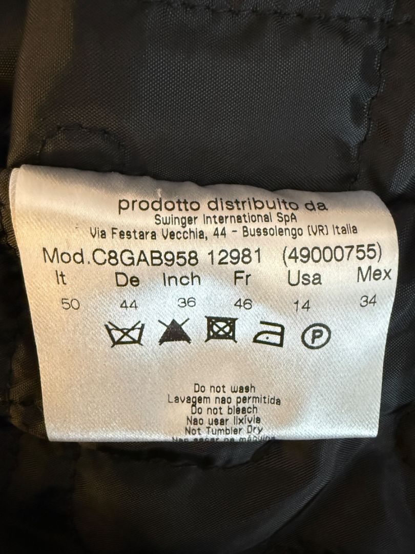 VJC Black Double-Breasted Asymmetric Zip Coat – Size 50