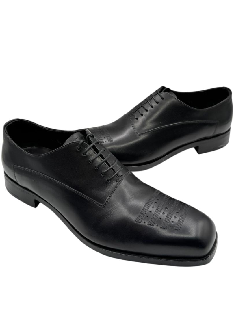 Prada Black Leather Perforated Oxford Shoes – Size 6.5 Men's