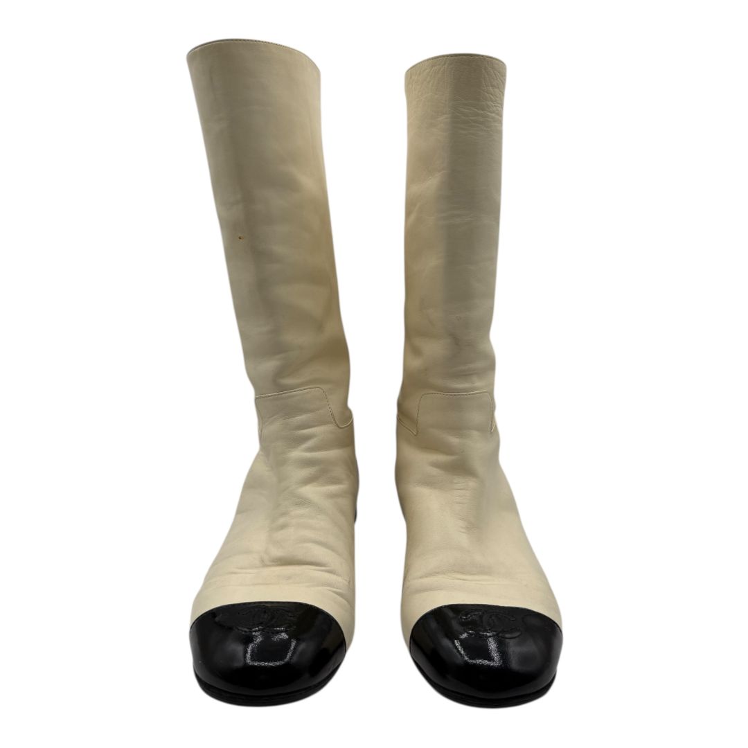 Chanel Two-Tone Calf Leather Mid-Calf Boots – Size 40