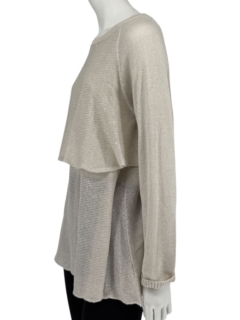 Brunello Cucinelli Beige Layered Linen & Silk Sequin Sweater – Size XL