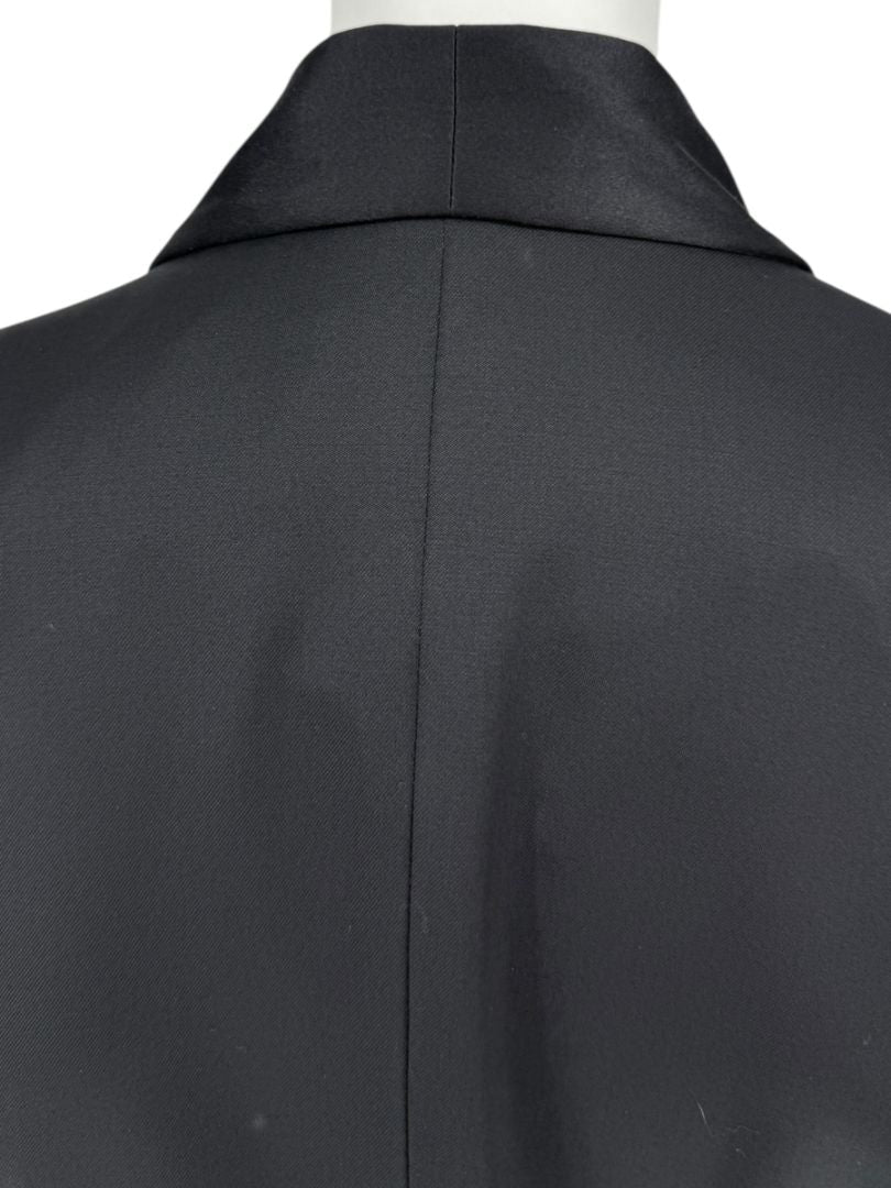 Pamella Roland Black Satin Tie Front Tuxedo Blazer Jacket - Large