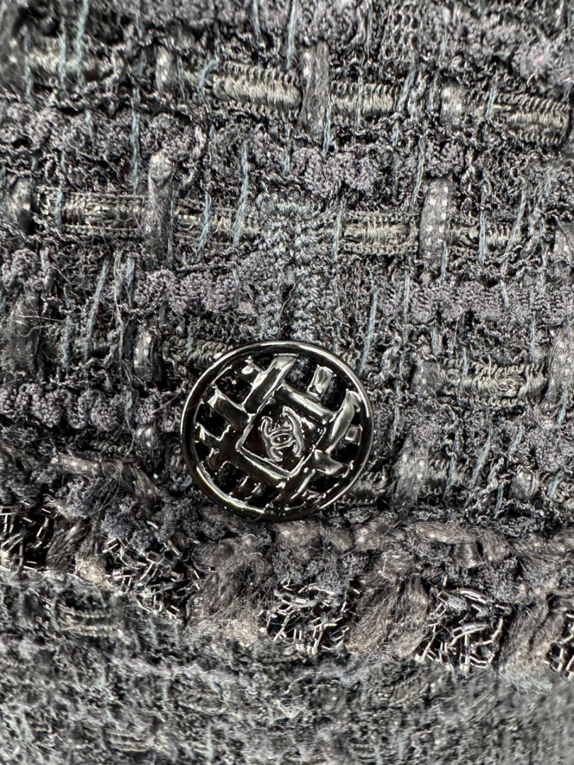 Chanel Women’s Black Textured Tweed Military-Inspired Jacket – Size 44