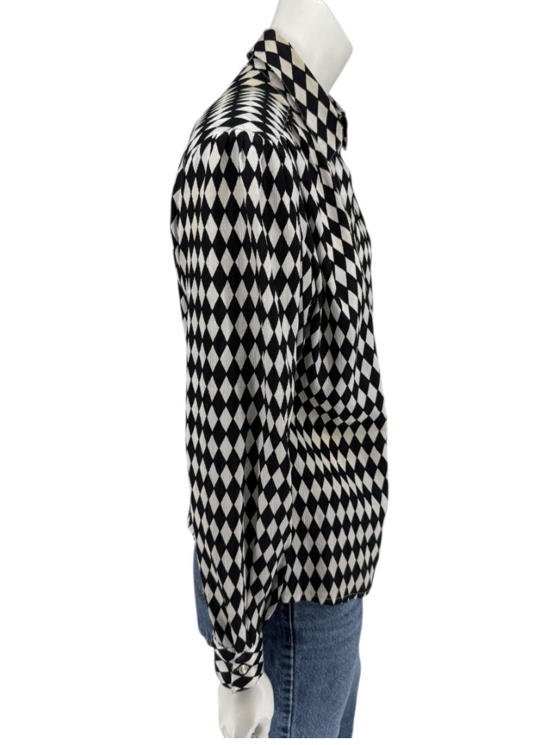 Cygnet Black & Ivory Harlequin Print Button-Up Blouse – Size 13
