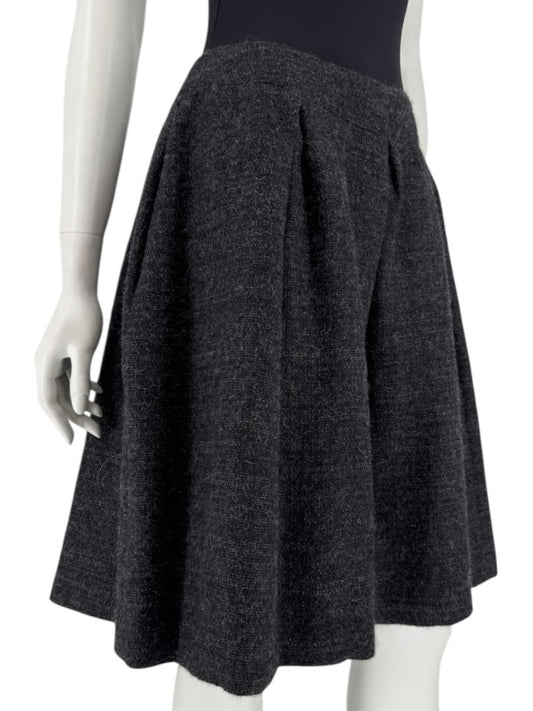 Ron Leal Charcoal Alpaca–Linen Pleated A-Line Skirt – Size 14