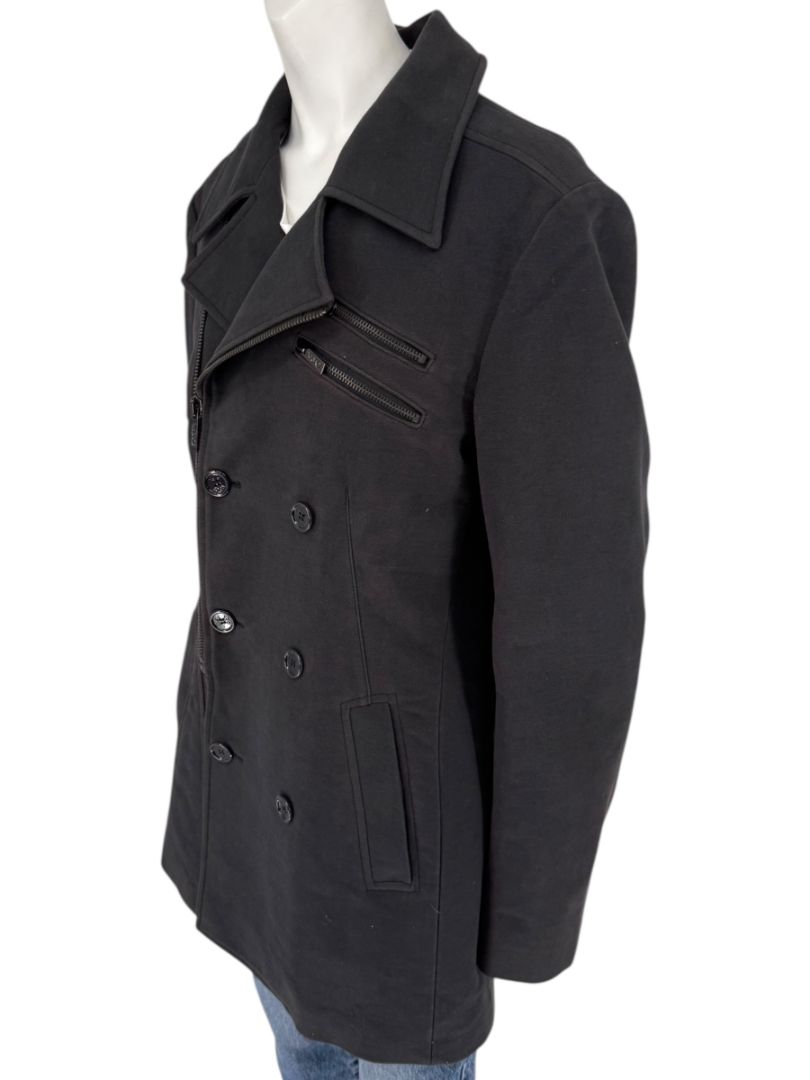 VJC Black Double-Breasted Asymmetric Zip Coat – Size 50