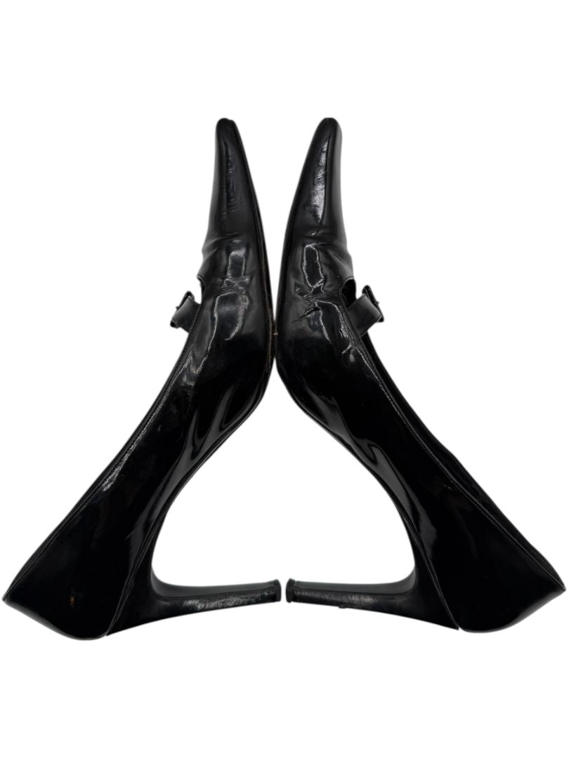 Vera Wang Black Patent Leather Buckle Heels – Size 10